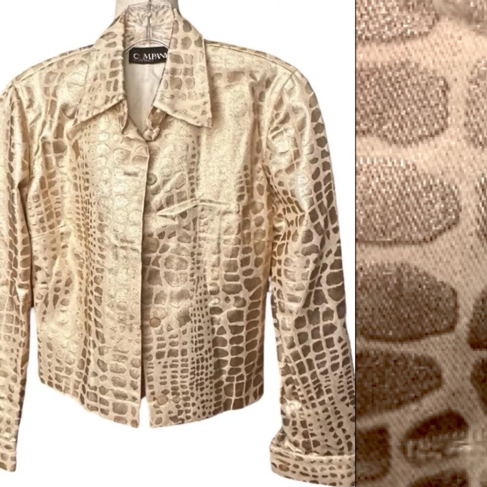 Vtg Y2K Ellen Tracy Embossed Jacket NOS XS Metallic Gold Giraffe Print Sample